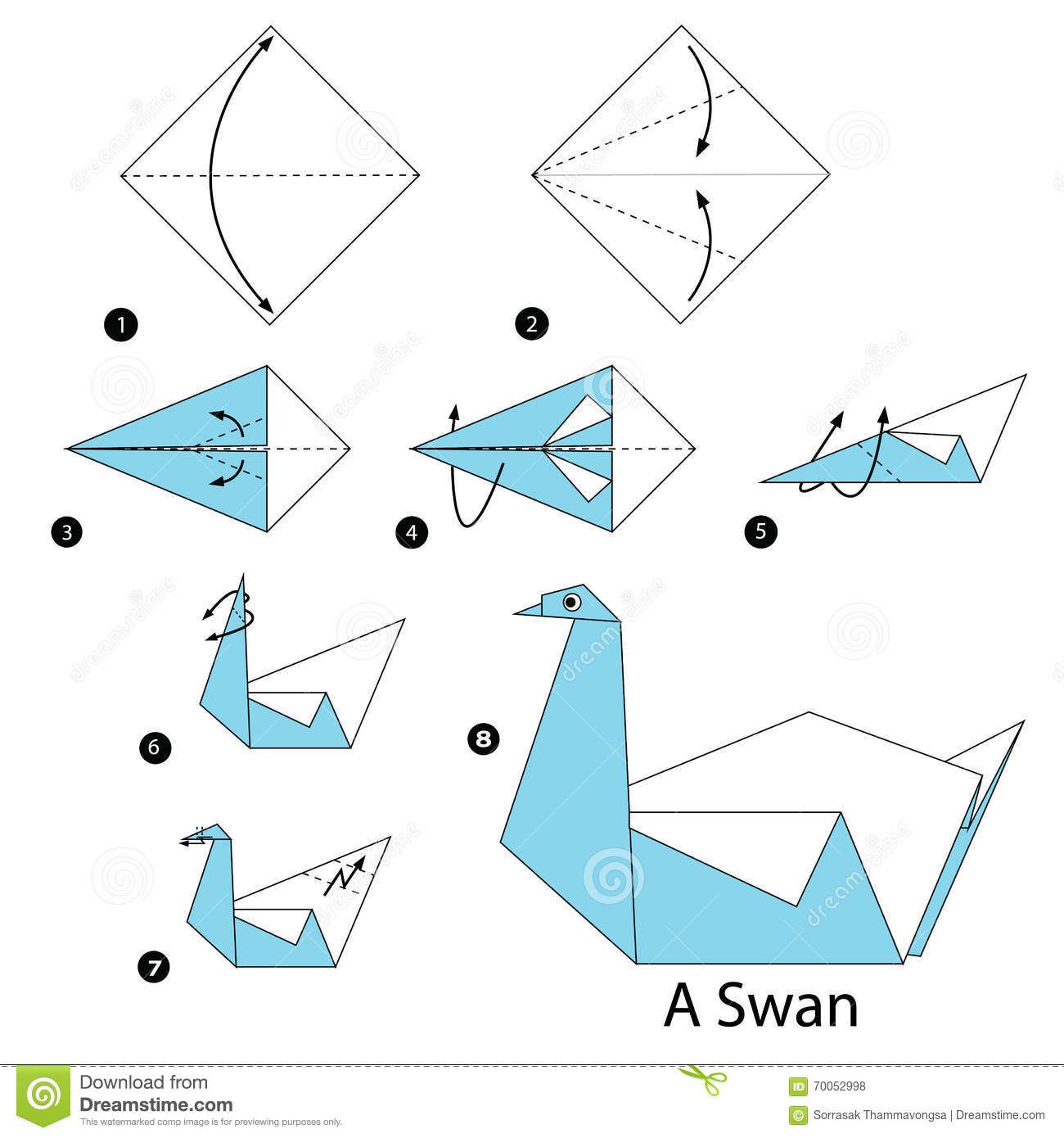 Step By Step Instructions How To Make Origami A Swan. Stock Vector