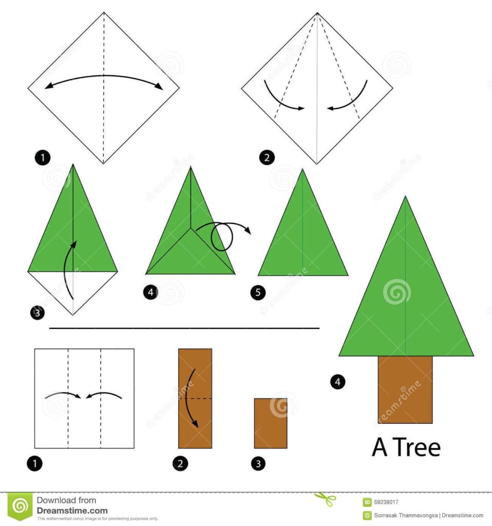 Step By Step Instructions How To Make Origami A Tree. Stock Vector ...